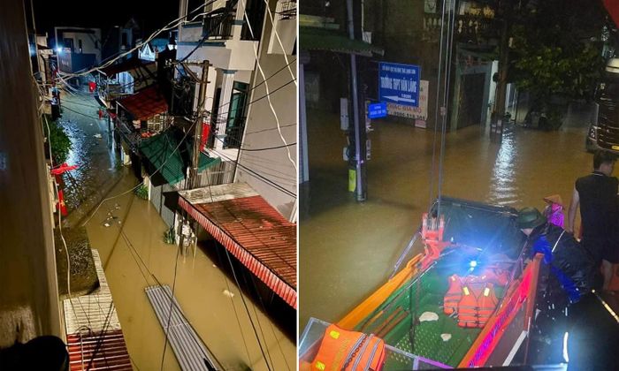 Nước lũ đang dâng tại một số khu vực ven sông ở xã Thất Khê và xã Na Sầm (tỉnh Lạng Sơn) đêm 22/8. (Ảnh: Nông Thùy - Hiền Anh)