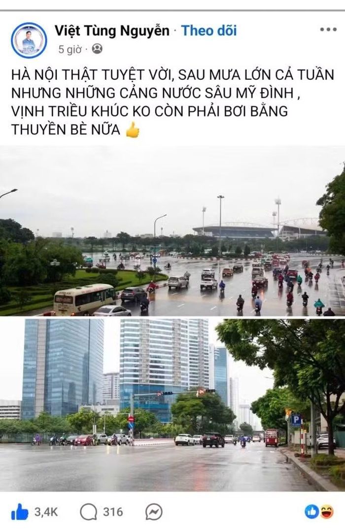 Nhiều người bày tỏ sự ngạc nhiên vì phố phường Hà Nội thông thoáng, hết ngập sau các trận mưa lớn vừa qua