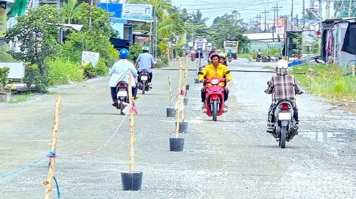 Quốc lộ 63 đoạn qua xã Trí Phải (tỉnh Cà Mau) đang được tiến hành duy tu, cải tạo. (Ảnh HỮU TÙNG)
