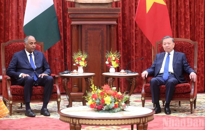 Tổng Bí thư, Chủ tịch nước Tô Lâm và Chủ tịch Quốc hội Bờ Biển Ngà Patrick Achi tại cuộc tiếp.