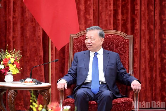 Tổng Bí thư, Chủ tịch nước Tô Lâm phát biểu tại cuộc tiếp Chủ tịch Quốc hội Bờ Biển Ngà Patrick Achi.