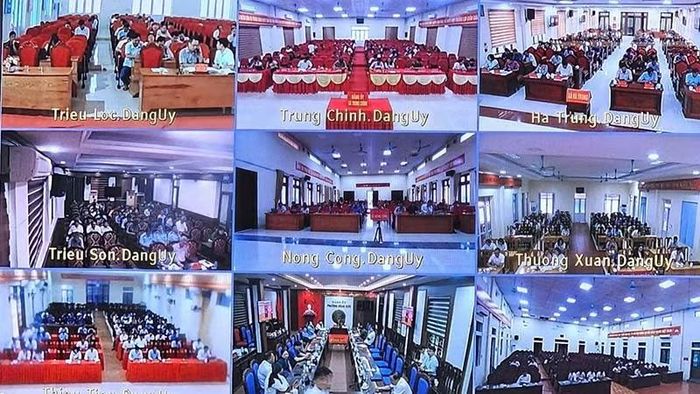 Các đại biểu tham gia nghiên cứu, quán triệt nghị quyết tại các điểm cầu trực tuyến. (Ảnh: Mai Luận)