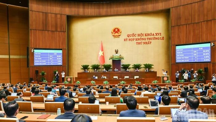 Quốc hội biểu quyết thông qua Nghị quyết về việc thành lập thành phố Quảng Ninh. (Ảnh: DUY LINH)