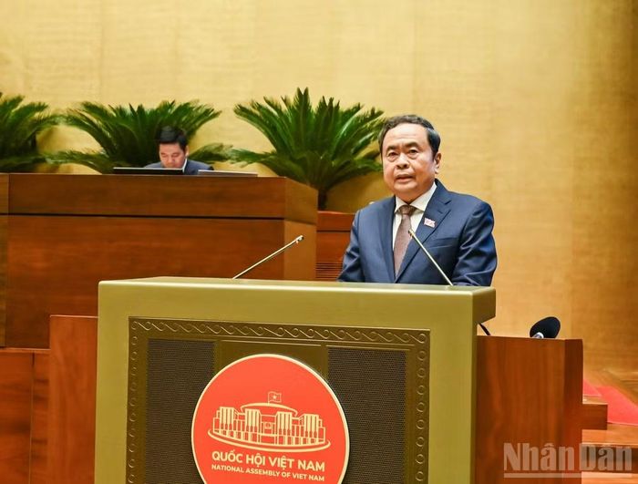 Chủ tịch Quốc hội Trần Thanh Mẫn phát biểu bế mạc Kỳ họp. (Ảnh: DUY LINH)