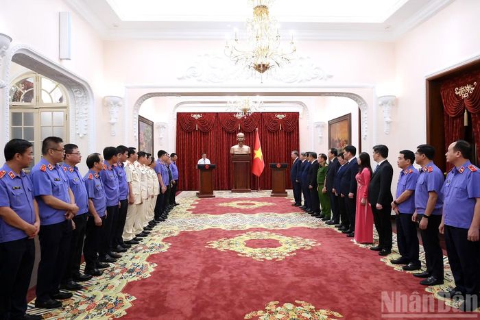  Tổng Bí thư, Chủ tịch nước Tô Lâm﻿ và các đại biểu dự Lễ công bố và trao quyết định bổ nhiệm chức danh Kiểm sát viên Viện Kiểm sát nhân dân tối cao. 