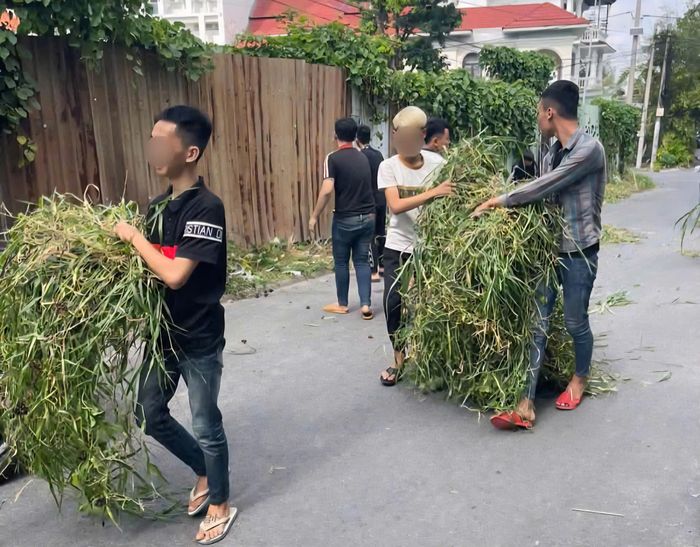 Nhóm thanh thiếu niên đi dọn dẹp vệ sinh sau khi có những hành động quá khích khi "đi bão"