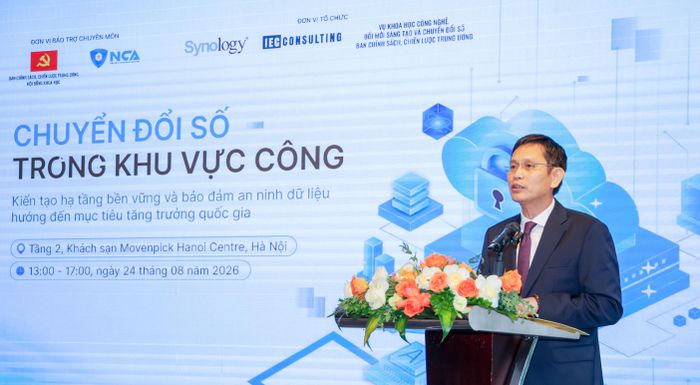 Ông Nguyễn Hồng Hiển, Vụ trưởng Vụ Khoa học công nghệ, đổi mới sáng tạo và chuyển đổi số phát biểu tại sự kiện. Ảnh: LƯU THỦY