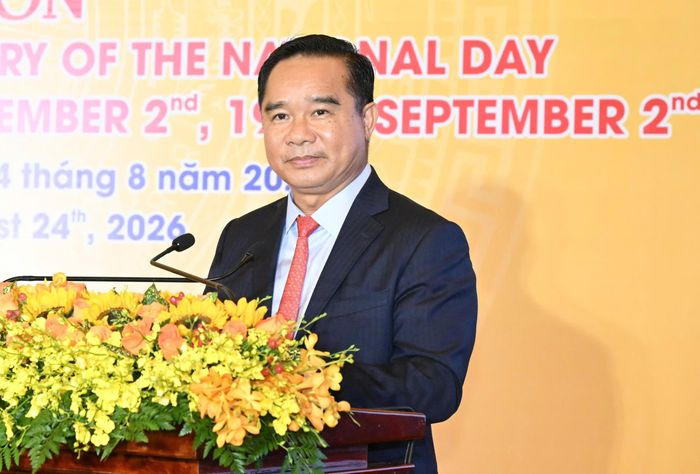 Chủ tịch UBND TPHCM Nguyễn Văn Được phát biểu tại tiệc chiêu đãi chào mừng 81 năm Quốc khánh nước Cộng hòa XHCN Việt Nam. Ảnh: VIỆT DŨNG