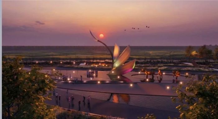 Phối cảnh biểu tượng 3 hạt lúa dự kiến đặt tại công viên Ba hạt lúa, tại xã Vĩnh Lợi, tỉnh Cà Mau.
