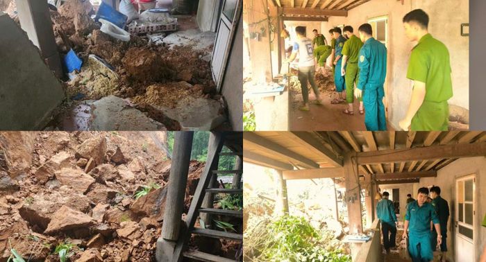 Lực lượng chức năng xã Mường Mìn hỗ trợ người dân khắc phục hậu quả thiên tai gây ra.
