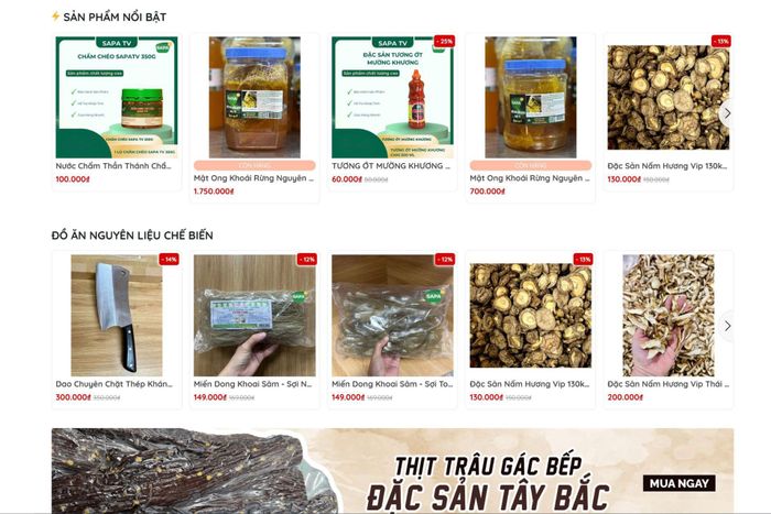 Các sản phẩm đặc trưng của vùng Tây Bắc được Hải Sapa TV quảng cáo trên website. Ảnh chụp màn hình