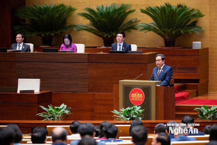 Chủ tịch Quốc hội Trần Thanh Mẫn phát biểu bế mạc kỳ họp. Ảnh: Viết Chung