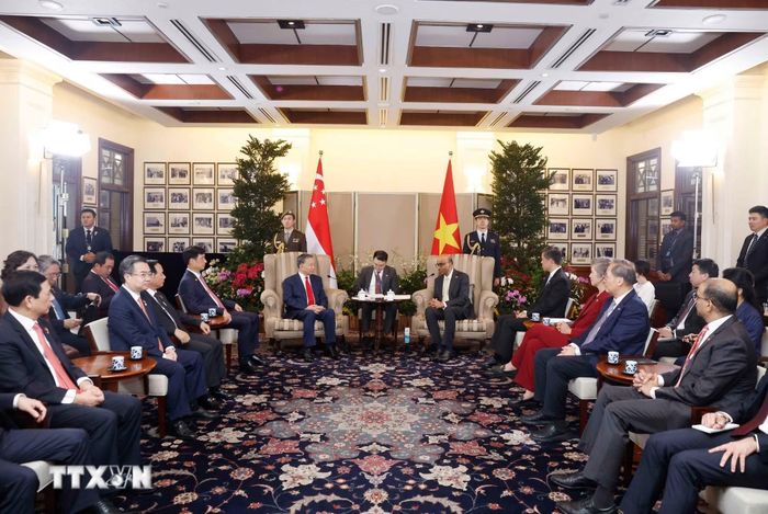 Tổng Bí thư, Chủ tịch nước Tô Lâm hội đàm với Tổng thống Singapore Tharman Shanmugaratnam sáng 29/5/2026. (Ảnh: Thống Nhất/TTXVN)