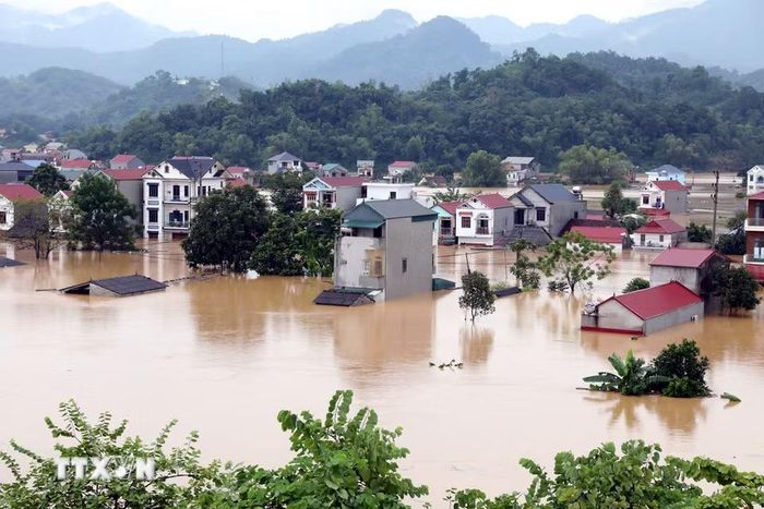 Xã Tràng Định, tỉnh Lạng Sơn, có gần 800 nhà dân bị ngập sâu. (Ảnh: Văn Đạt/TTXVN)