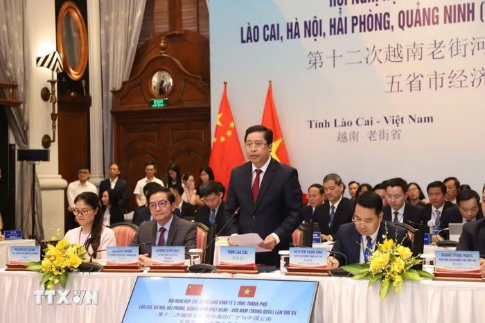 Bí thư Tỉnh ủy Lào Cai Dương Quốc Huy phát biểu tại Hội nghị. (Ảnh: Hương Thu/TTXVN)