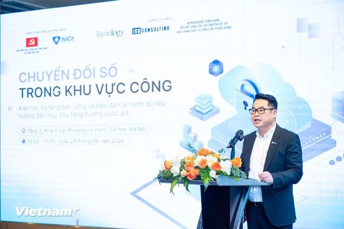 Ông Vũ Duy Hiền - Phó Tổng Thư ký kiêm Chánh Văn phòng Hiệp hội An ninh mạng Quốc gia (NCA) nhấn mạnh, không có chuyển đổi số bền vững nếu không có an ninh mạng. Không thể khai thác giá trị của dữ liệu nếu không bảo vệ dữ liệu. (Ảnh: Minh Sơn/Vietnam+)