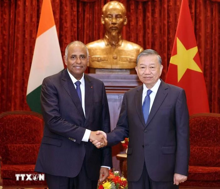 Tổng Bí thư, Chủ tịch nước Tô Lâm tiếp Chủ tịch Quốc hội Côte d’Ivoire Patrick Achi thăm chính thức Việt Nam. (Ảnh: Thống Nhất/TTXVN)