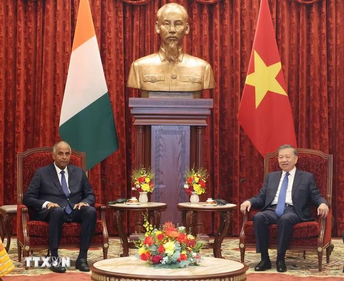 Tổng Bí thư, Chủ tịch nước Tô Lâm tiếp Chủ tịch Quốc hội Côte d’Ivoire Patrick Achi thăm chính thức Việt Nam. (Ảnh: Thống Nhất/TTXVN)