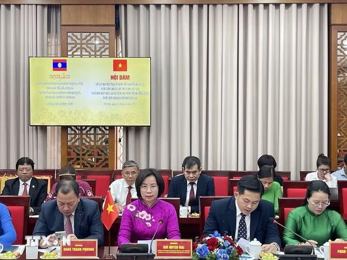 Chủ tịch Ủy ban MTTQ Việt Nam thành phố Hà Nội phát biểu tại Hội đàm. (Ảnh: Hùng Mạnh/TTXVN)