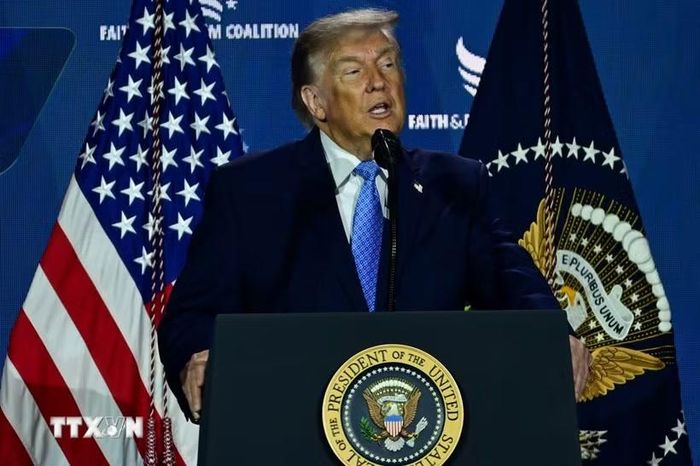 Tổng thống Mỹ Donald Trump phát biểu tại Washington, D.C. (Ảnh: AA/TTXVN phát)