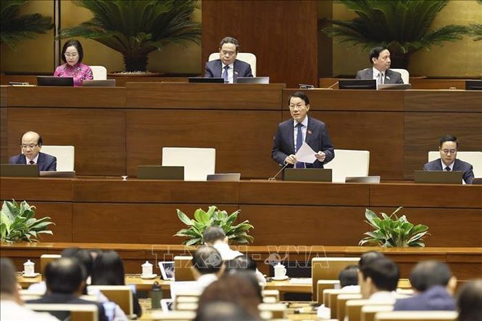 Bộ trưởng Bộ Công an Lương Tam Quang phát biểu giải trình, làm rõ một số vấn đề đại biểu Quốc hội nêu. Ảnh: Doãn Tấn/TTXVN