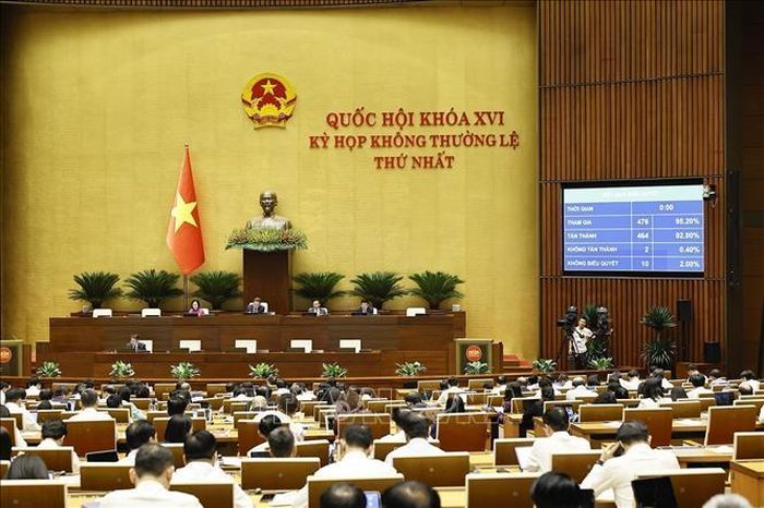 Quốc hội biểu quyết thông qua Nghị quyết của Quốc hội quy định cơ chế, chính sách đặc thù để tháo gỡ khó khăn, vướng mắc trong việc thực hiện các dự án, công trình phục vụ Hội nghị cấp cao APEC 2027 tại Đặc khu Phú Quốc, tỉnh An Giang. Ảnh: Doãn Tấn/TTXVN