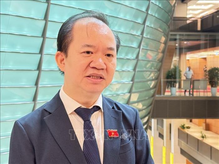 Đại biểu Bùi Hoài Sơn, Ủy viên Thường trực Ủy ban Văn hóa, Giáo dục của Quốc hội, trả lời phỏng vấn. Ảnh: Hải Ngọc/TTXVN