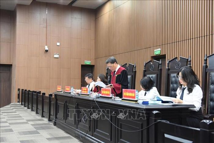 Chủ tọa phiên tòa Lưu Ngọc Cảnh thay mặt Hội đồng xét xử công bố bản án sơ thẩm.