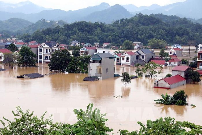 Xã Tràng Định, tỉnh Lạng Sơn có gần 800 nhà dân bị ngập sâu. Ảnh: Văn Đạt - TTXVN
