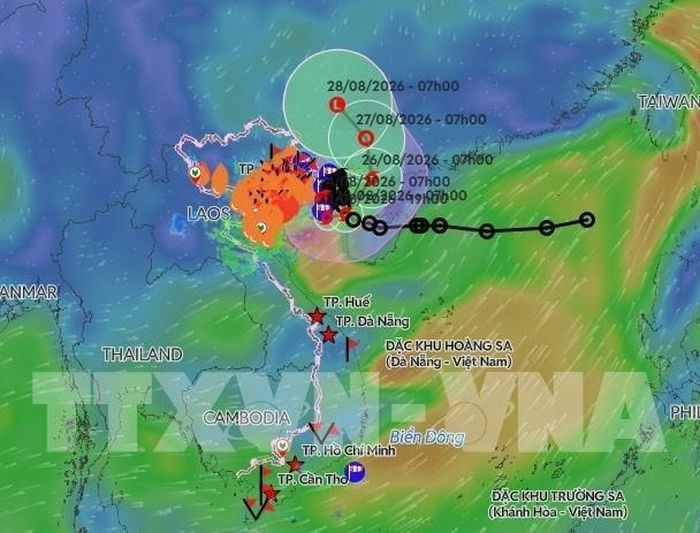 Vị trí tâm bão số 4 lúc 9 giờ ngày 24/8. Ảnh: Nguồn TT dự báo KTTV quốc gia