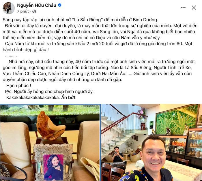 NSƯT Hữu Châu chia sẻ. Ảnh: Chụp màn hình FBNV