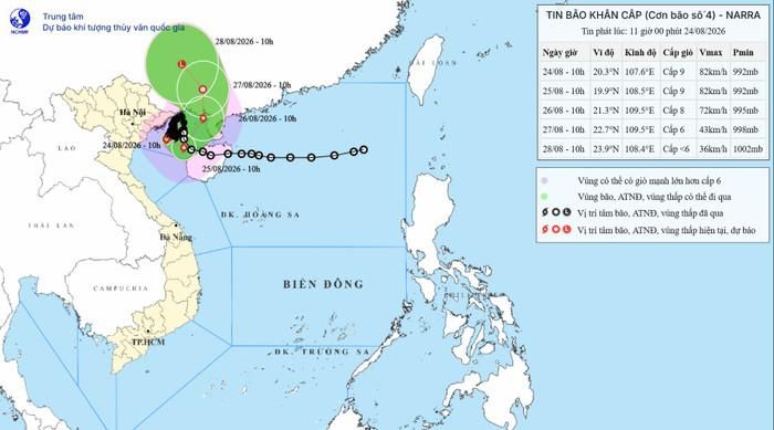 Đường đi của bão số 4. Ảnh: Trung tâm Dự báo Khí tượng Thủy văn Quốc gia