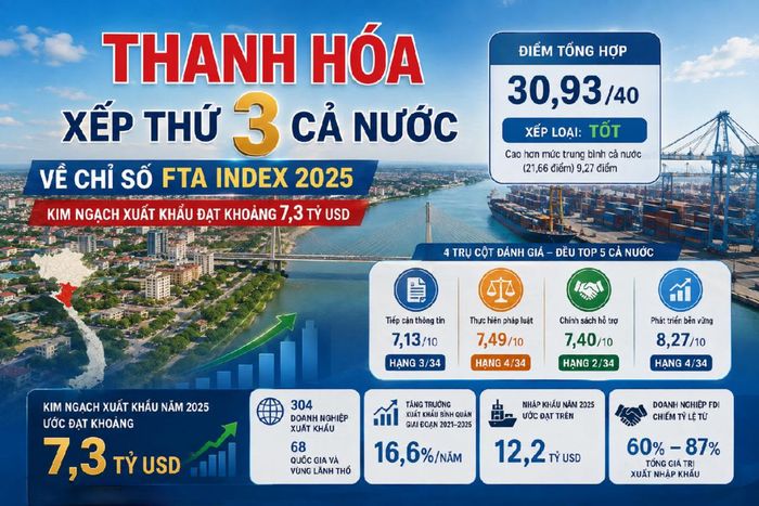 Thanh Hóa xếp thứ 3 cả nước chỉ số FTA index (đồ họa TXT)