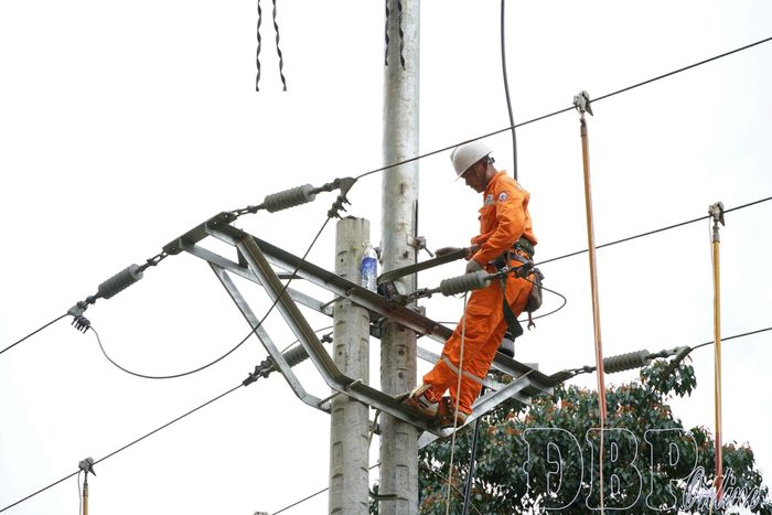 Công nhân điện lực kiểm tra hệ thống đường dây. (Ảnh CTV)