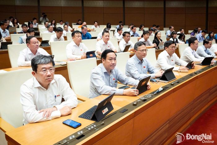 Các đại biểu Đoàn Đại biểu Quốc hội thành phố Đồng Nai tham dự phiên họp. Ảnh: CTV