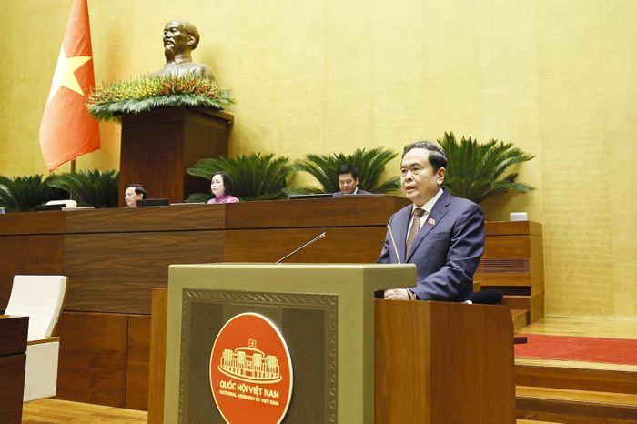 Chủ tịch Quốc hội Trần Thanh Mẫn phát biểu bế mạc Kỳ họp không thường lệ thứ nhất, Quốc hội khóa XVI. Ảnh: TTXVN