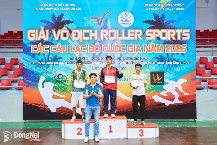 Vận động viên của thành phố Đồng Nai Nguyễn Hoàng Nhân đoạt huy chương vàng nội dung battle slide nam. Ảnh: ĐVCC
