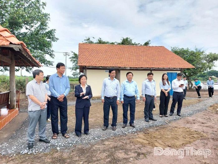Đồng chí Phan Văn Thắng, Phó Bí thư Thường trực Tỉnh ủy, Chủ tịch Ủy ban Mặt trận Tổ quốc Việt Nam (bìa trái) tỉnh khảo sát khu vực đất công tại xã Tân Phú Đông.