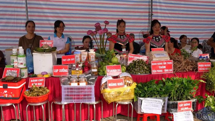 Các sản phẩm nông nghiệp của địa phương được trưng bày tại ngày hội.
