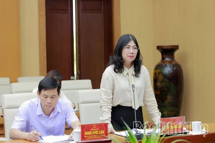 Đồng chí Phó Chủ tịch HĐND tỉnh Nguyễn Thị Hồng Lâm phát biểu tại hội nghị.