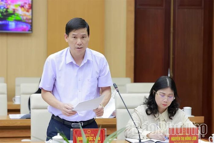 Đồng chí Trưởng Ban Pháp chế HĐND tỉnh Đinh Đức Lân trình bày một số nội dung giám sát