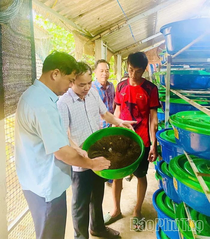 Lãnh đạo xã Văn Lang nắm bắt thực tế sản xuất để hỗ trợ người dân nâng cao thu nhập, góp phần hoàn thiện các tiêu chí nông thôn mới.