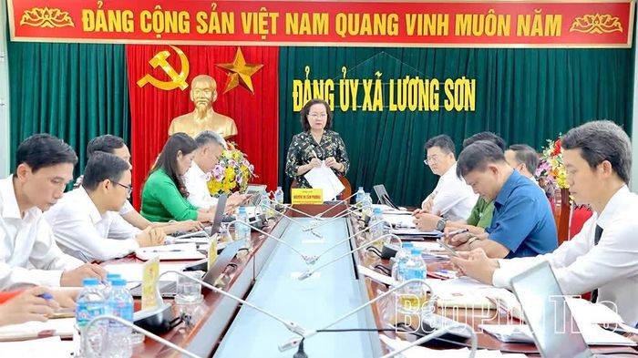 Đồng chí Phó Chủ tịch HĐND tỉnh Nguyễn Thị Cẩm Phương làm việc với Ban Thường vụ Đảng ủy xã Lương Sơn về phương án sắp xếp các cơ sở giáo dục công lập. 