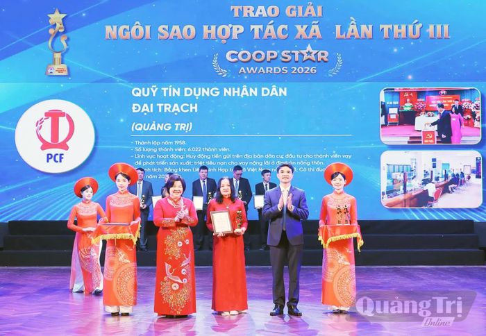 Quỹ tín dụng nhân dân Đại Trạch đạt giải thưởng “Ngôi sao Hợp tác xã-CoopStar Awards năm 2026” - Ảnh: L.C