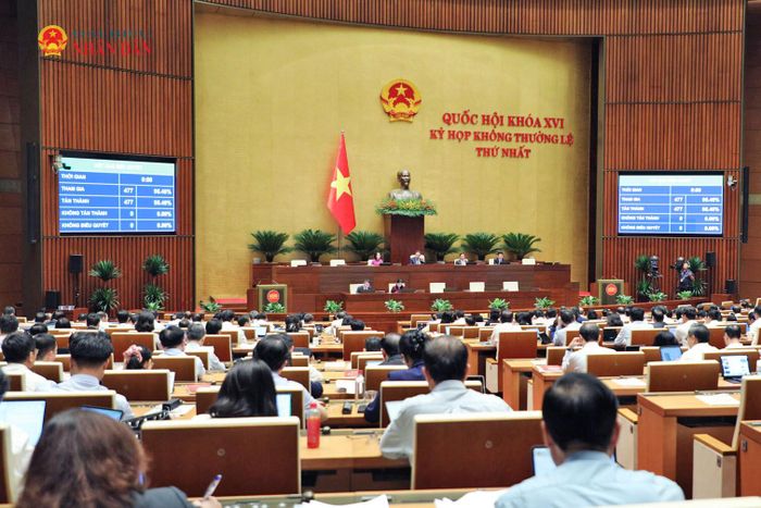 Quốc hội thông qua Luật sửa đổi, bổ sung một số điều của Luật Tần số vô tuyến điện, Luật Viễn thông, Luật Giao dịch điện tử và Luật Chuyển giao công nghệ. Ảnh: Khánh Duy