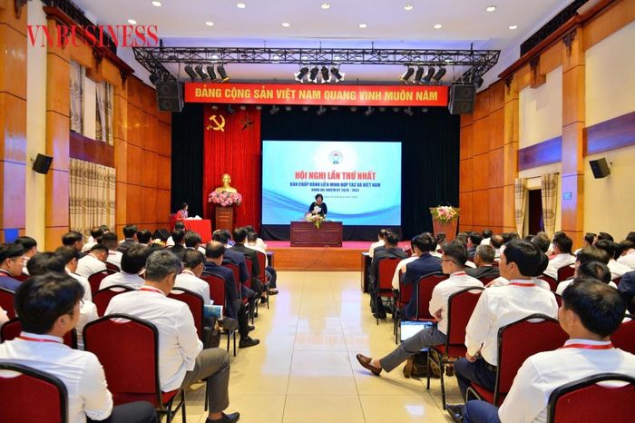 Bà Cao Xuân Thu Vân điều hành Hội nghị lần thứ nhất Ban chấp hành Liên minh HTX Việt Nam khóa VII.