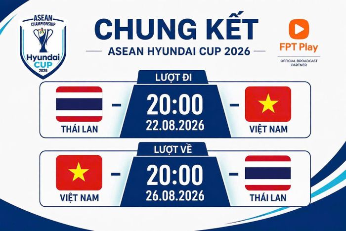 Chung kết lượt về ASEAN Championship 2026 sẽ diễn ra lúc 20h ngày 26/8 trên sân vận động Quốc gia Mỹ Đình