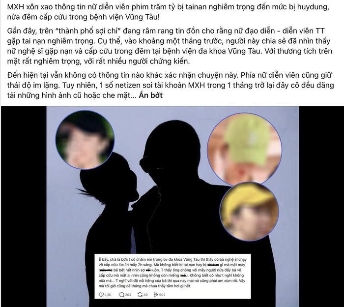 Trước đó, mạng xã hội xôn xao tin đồn về nữ diễn viên nhập viện ở Vũng Tàu không rõ nguyên nhân. Ảnh: MXH