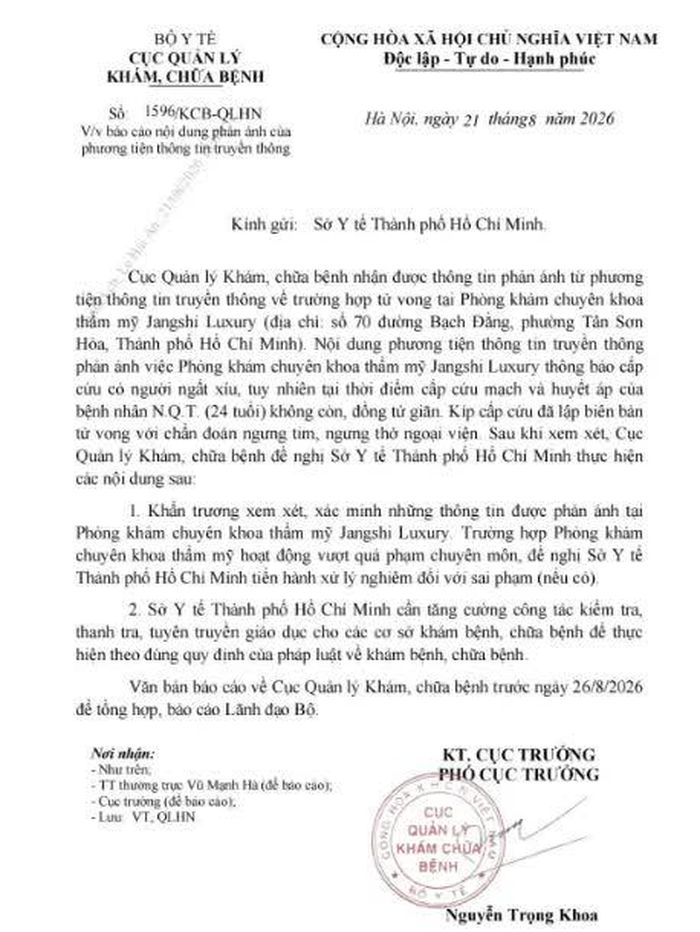  Bộ Y tế yêu cầu làm rõ hoạt động của phòng khám. 