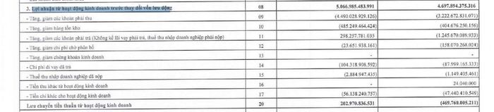 Phải thu tăng gần 4.490 tỷ đồng kéo dòng tiền kinh doanh sáu tháng của PGV còn 202,9 tỷ đồng. Ảnh chụp báo cáo tài chính